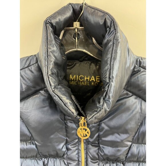 Michael Kors Women's Packable Down Puffer Jacket Navy Blue Gold Accents Sz. M - Picture 6 of 10